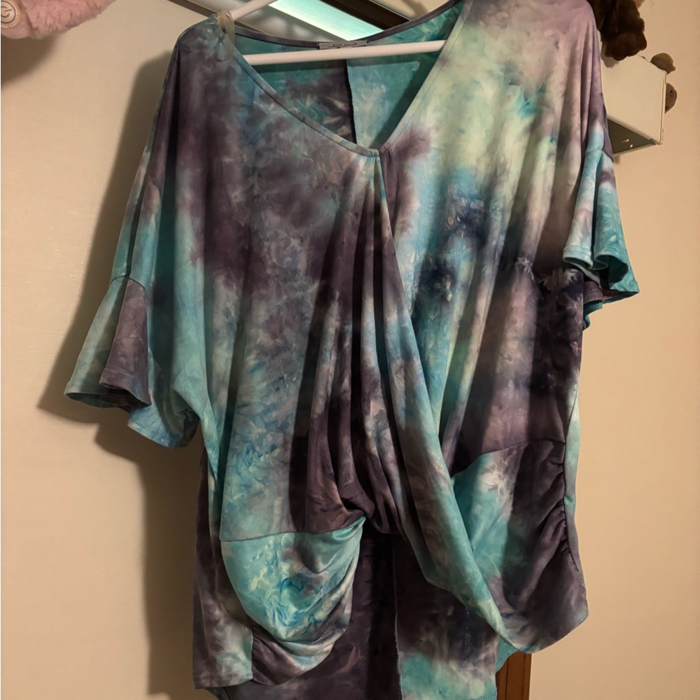 White Birch Aqua Tie-Dye Top